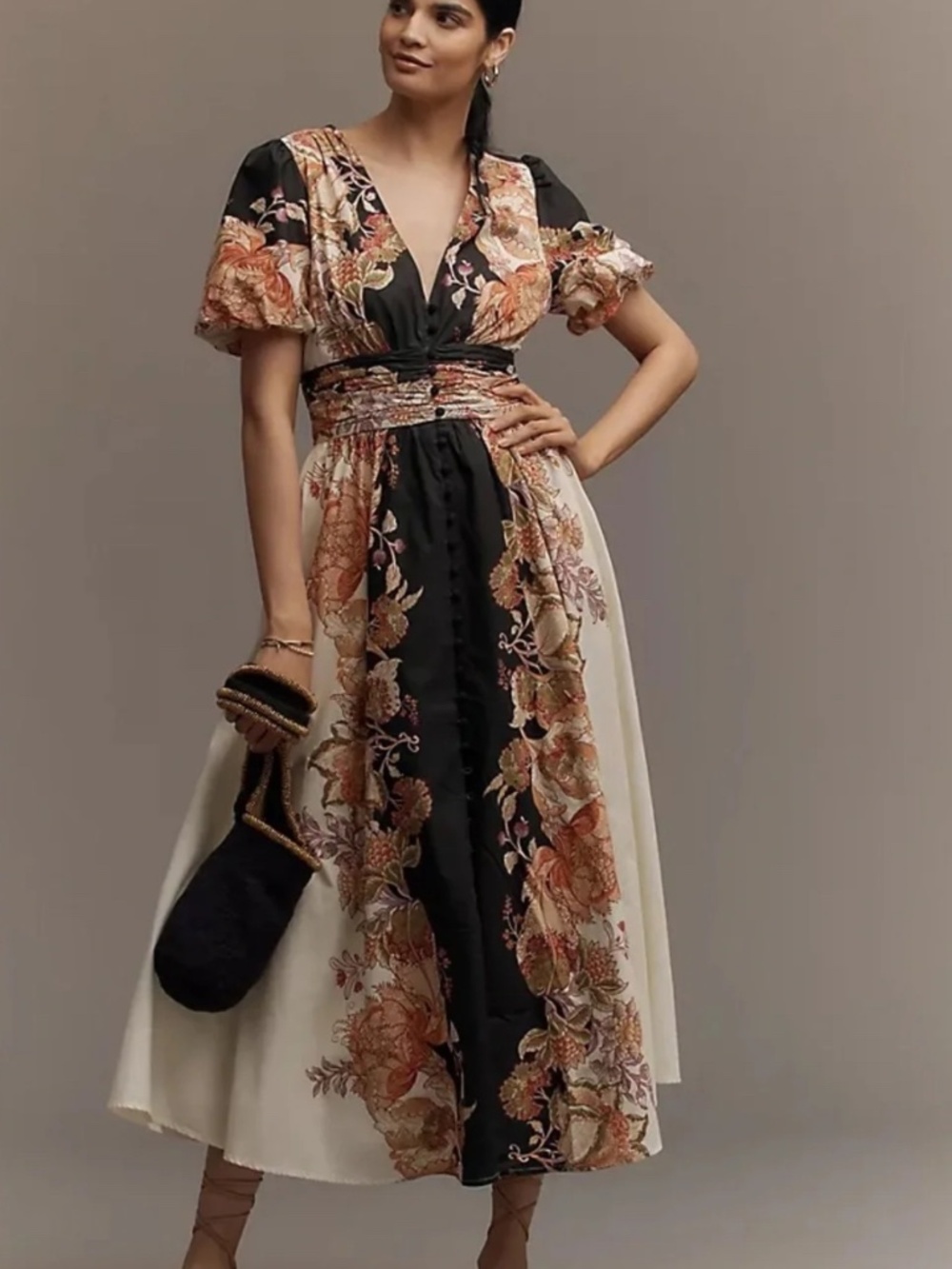 Anthropologie Katerina Button-Front Floral Maxi small flaw